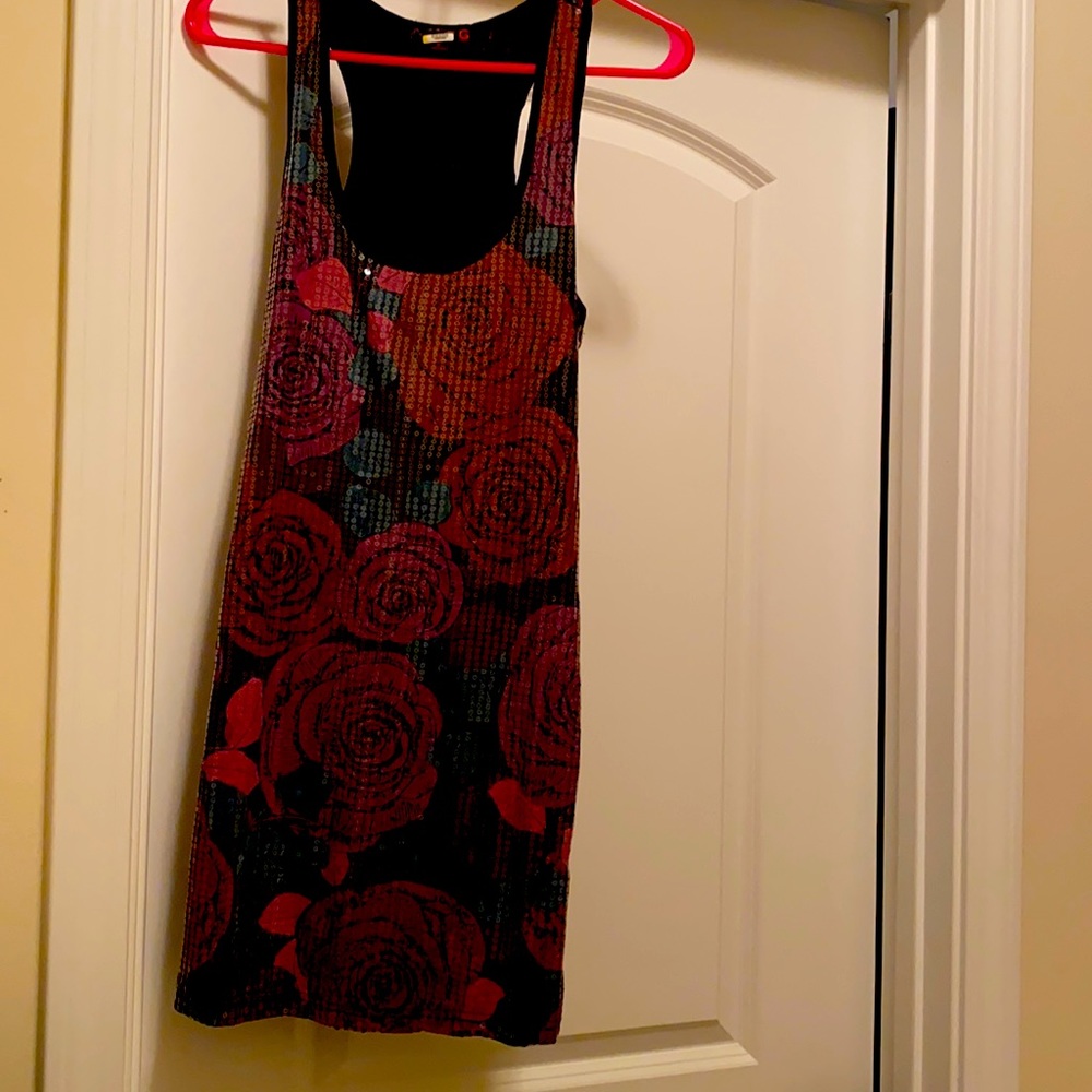 Racer back sequin floral shirt dress